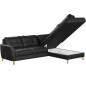 Canapé d'angle convertible en cuir italien de luxe 5 places NORIA avec coffre, noir, angle droit