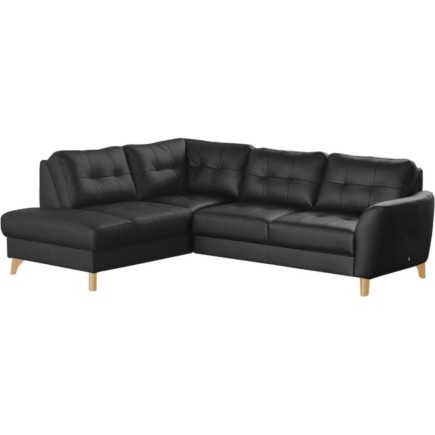 Canapé d'angle convertible en cuir italien de luxe 5 places NORIA avec coffre, noir, angle gauche