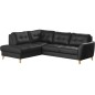 Canapé d'angle convertible en cuir italien de luxe 5 places NORIA avec coffre, noir, angle gauche