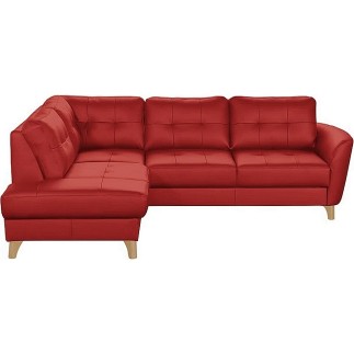 Canapé d'angle convertible en cuir italien de luxe 5 places NORIA avec coffre, rouge foncé, angle gauche