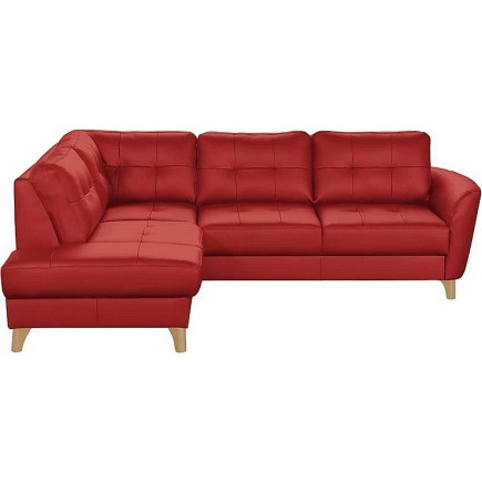 Canapé d'angle convertible en cuir italien de luxe 5 places NORIA avec coffre, rouge foncé, angle gauche
