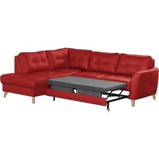 Canapé d'angle convertible en cuir italien de luxe 5 places NORIA avec coffre, rouge foncé, angle gauche