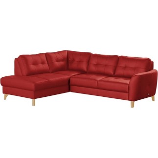 Canapé d'angle convertible en cuir italien de luxe 5 places NORIA avec coffre, rouge foncé, angle gauche