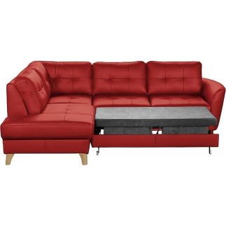 Canapé d'angle convertible en cuir italien de luxe 5 places NORIA avec coffre, rouge foncé, angle gauche