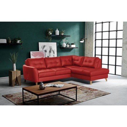 Canapé d'angle convertible en cuir italien de luxe 5 places NORIA avec coffre, rouge foncé, angle droit
