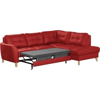 Canapé d'angle convertible en cuir italien de luxe 5 places NORIA avec coffre, rouge foncé, angle droit