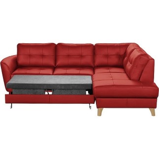 Canapé d'angle convertible en cuir italien de luxe 5 places NORIA avec coffre, rouge foncé, angle droit