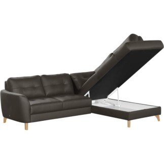Canapé d'angle convertible en cuir italien de luxe 5 places NORIA avec coffre, chocolat, angle droit
