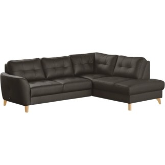 Canapé d'angle convertible en cuir italien de luxe 5 places NORIA avec coffre, chocolat, angle droit