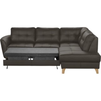 Canapé d'angle convertible en cuir italien de luxe 5 places NORIA avec coffre, chocolat, angle droit