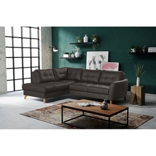 Canapé d'angle convertible en cuir italien de luxe 5 places NORIA avec coffre, chocolat, angle gauche