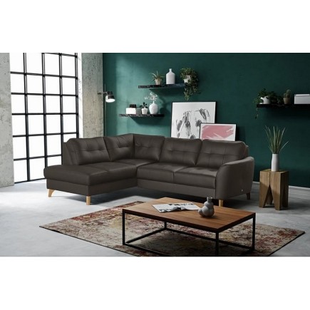 Canapé d'angle convertible en cuir italien de luxe 5 places NORIA avec coffre, chocolat, angle gauche