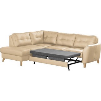 Canapé d'angle convertible en cuir italien de luxe 5 places NORIA avec coffre, beige, angle gauche