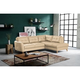 Canapé d'angle convertible en cuir italien de luxe 5 places NORIA avec coffre, beige, angle droit