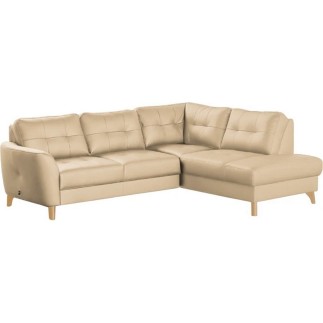 Canapé d'angle convertible en cuir italien de luxe 5 places NORIA avec coffre, beige, angle droit