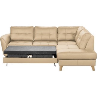 Canapé d'angle convertible en cuir italien de luxe 5 places NORIA avec coffre, beige, angle droit