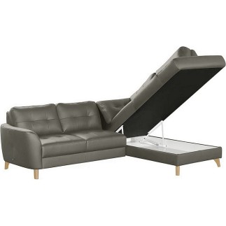 Canapé d'angle convertible en cuir italien de luxe 5 places NORIA avec coffre, taupe, angle droit