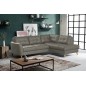 Canapé d'angle convertible en cuir italien de luxe 5 places NORIA avec coffre, taupe, angle droit