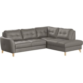 Canapé d'angle convertible en cuir italien de luxe 5 places NORIA avec coffre, taupe, angle droit