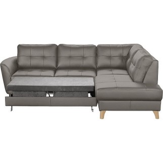 Canapé d'angle convertible en cuir italien de luxe 5 places NORIA avec coffre, taupe, angle droit