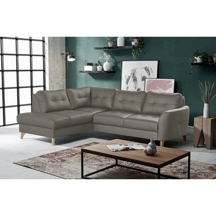 Canapé d'angle convertible en cuir italien de luxe 5 places NORIA avec coffre, taupe, angle gauche