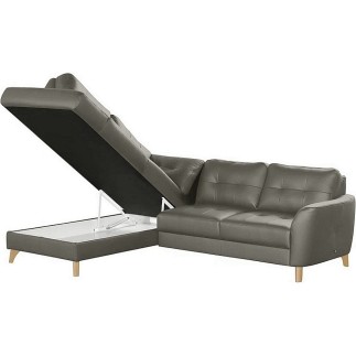 Canapé d'angle convertible en cuir italien de luxe 5 places NORIA avec coffre, taupe, angle gauche