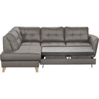 Canapé d'angle convertible en cuir italien de luxe 5 places NORIA avec coffre, taupe, angle gauche