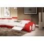 Canapé d'angle en cuir italien 5/6 places PETIT EXCELIA, blanc et rouge, angle gauche