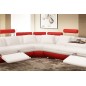 Canapé d'angle en cuir italien 5/6 places PETIT EXCELIA, blanc et rouge, angle gauche