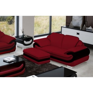Ensemble canapé 3 places et 2 places et fauteuil en cuir italien vachette CANDIDE, bordeaux et noir, avec TABLE BASSE