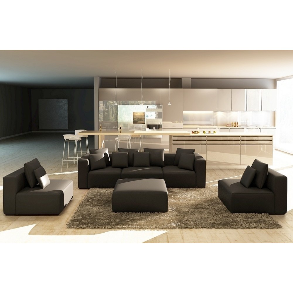Canapé modulable COMBINO CUIR PRESTIGE LUXE, NOIR, 6 places
