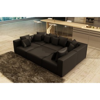 Canapé modulable COMBINO CUIR PRESTIGE LUXE, NOIR, 6 places