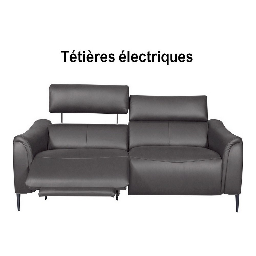 Canapé 2 places avec 2 relax en 100% tout cuir épais de luxe italien avec 2 relax électriques et 2 têtières électriques, MILAN,