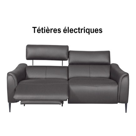 Canapé 2 places avec 2 relax en 100% tout cuir épais de luxe italien avec 2 relax électriques et 2 têtières électriques, MILAN,