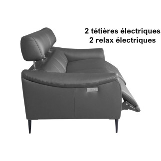 Canapé 2 places avec 2 relax en 100% tout cuir épais de luxe italien avec 2 relax électriques et 2 têtières électriques, MILAN,
