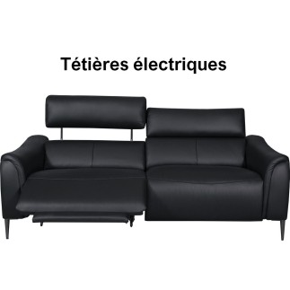 Canapé 2 places avec 2 relax en 100% tout cuir épais de luxe italien avec 2 relax électriques et 2 têtières électriques, MILAN,