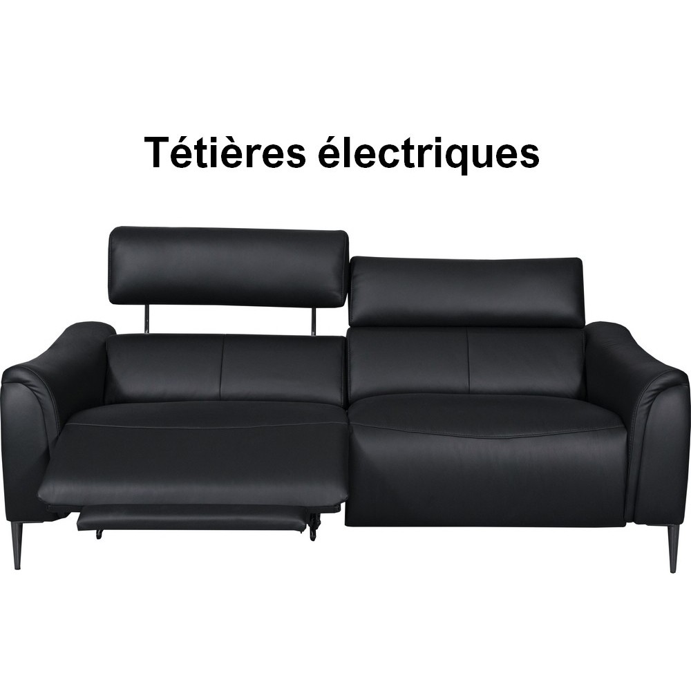 Canapé 2 places avec 2 relax en 100% tout cuir épais de luxe italien avec 2 relax électriques et 2 têtières électriques, MILAN,