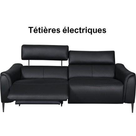 Canapé 2 places avec 2 relax en 100% tout cuir épais de luxe italien avec 2 relax électriques et 2 têtières électriques, MILAN,