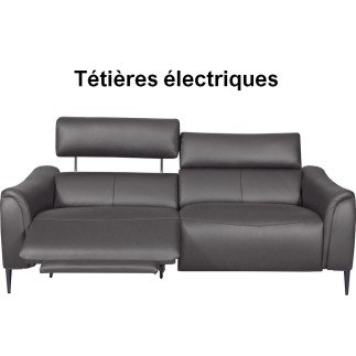 Canapé 3 places avec 2 relax en 100% tout cuir épais de luxe italien avec 2 relax électriques et 2 têtières électriques, MILAN,