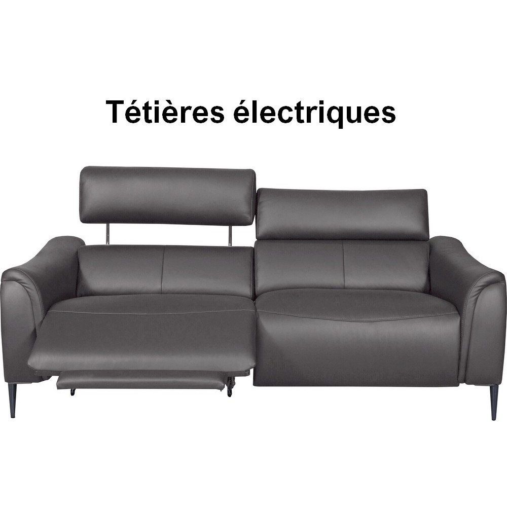 Canapé 3 places avec 2 relax en 100% tout cuir épais de luxe italien avec 2 relax électriques et 2 têtières électriques, MILAN,