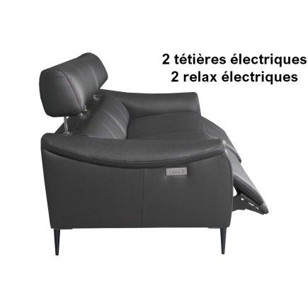 Canapé 3 places avec 2 relax en 100% tout cuir épais de luxe italien avec 2 relax électriques et 2 têtières électriques, MILAN,