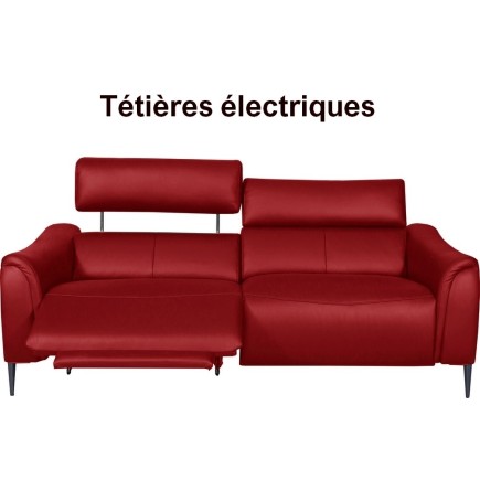 Canapé 3 places avec 2 relax en 100% tout cuir épais de luxe italien avec 2 relax électriques et 2 têtières électriques, MILAN,