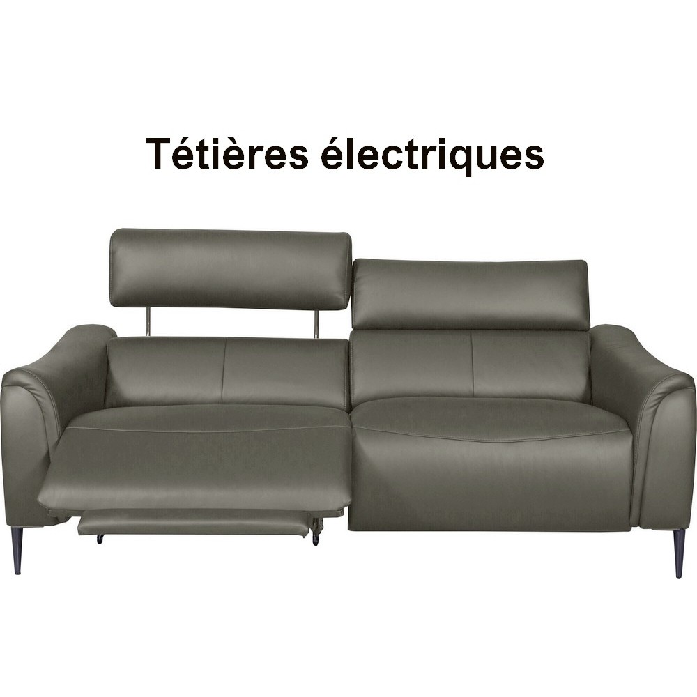 Canapé 3 places avec 2 relax en 100% tout cuir épais de luxe italien avec 2 relax électriques et 2 têtières électriques, MILAN,