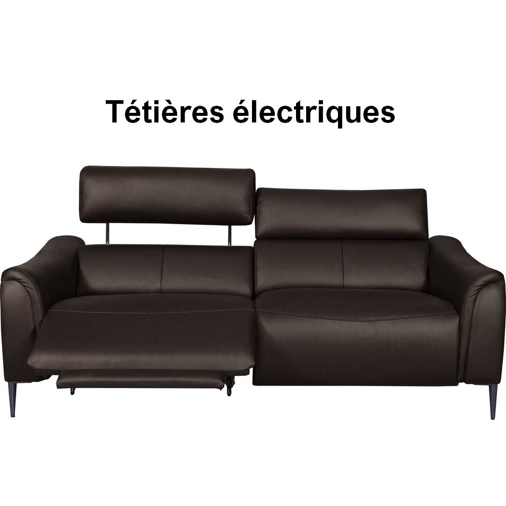 Canapé 3 places avec 2 relax en 100% tout cuir épais de luxe italien avec 2 relax électriques et 2 têtières électriques, MILAN,