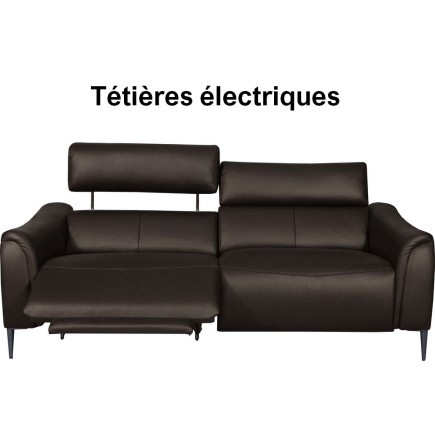 Canapé 3 places avec 2 relax en 100% tout cuir épais de luxe italien avec 2 relax électriques et 2 têtières électriques, MILAN,
