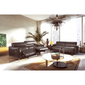 Canapé 3 places avec 2 relax en 100% tout cuir épais de luxe italien avec 2 relax électriques et 2 têtières électriques, MILAN,