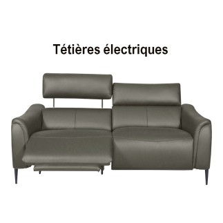 Canapé 2 places avec 2 relax en 100% tout cuir épais de luxe italien avec 2 relax électriques et 2 têtières électriques, MILAN,