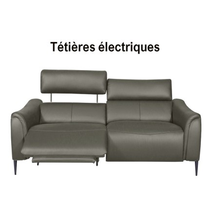 Canapé 2 places avec 2 relax en 100% tout cuir épais de luxe italien avec 2 relax électriques et 2 têtières électriques, MILAN,
