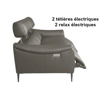 Canapé 2 places avec 2 relax en 100% tout cuir épais de luxe italien avec 2 relax électriques et 2 têtières électriques, MILAN,