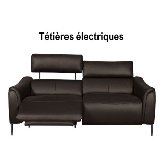Canapé 2 places avec 2 relax en 100% tout cuir épais de luxe italien avec 2 relax électriques et 2 têtières électriques, MILAN,